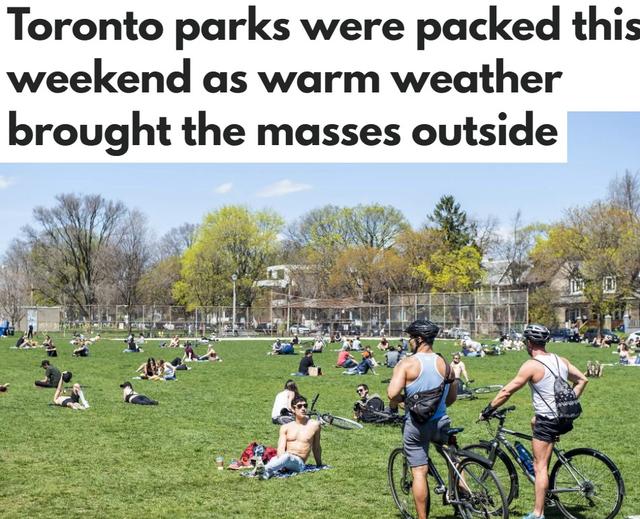 加拿大BC鼓励人们外出 多伦多的公园和街道挤爆了