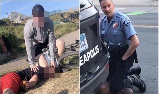 白人少年模仿佛洛伊德之死 压颈姿势拍照