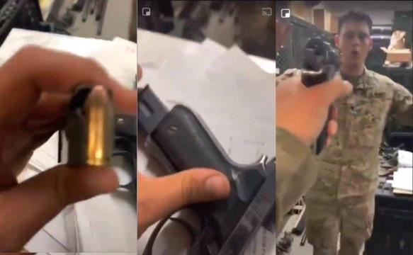 美国士兵为拍短视频段子 用手枪瞄准战友