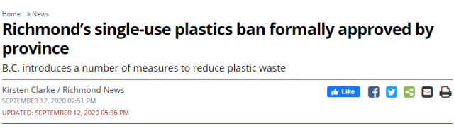 BC省宣布这些城市将禁止一次性塑料