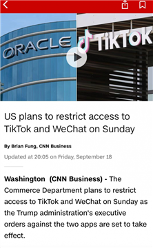 突发！美国政府封禁微信Tik Tok本周日开始执行
