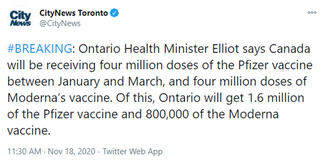 加拿大800万支疫苗明年初到！安省获240万支