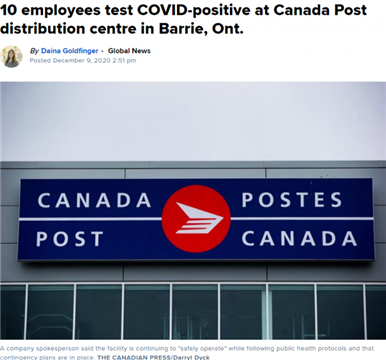 Canada Post10人确诊 仍继续配送追进度