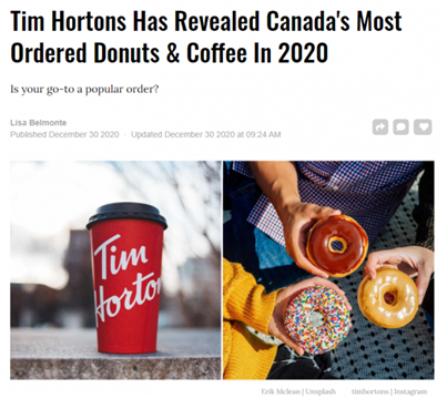 Tim Hortons发布2020年热卖榜单！附本周优惠