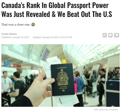 全球护照实力排名出炉 加拿大从第5跌至第18