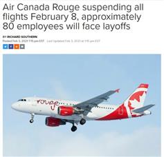 加航Rouge2月8日起暂停所有航班