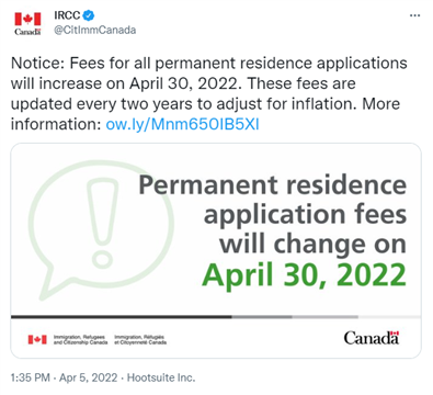 加拿大移民部全面上调永久居民申请费