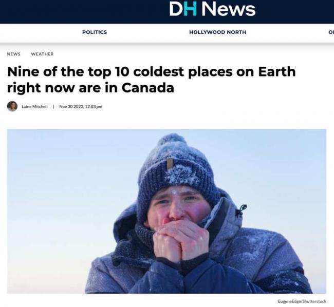 惨！当前全球最冷的10个地方 9个都在加拿大
